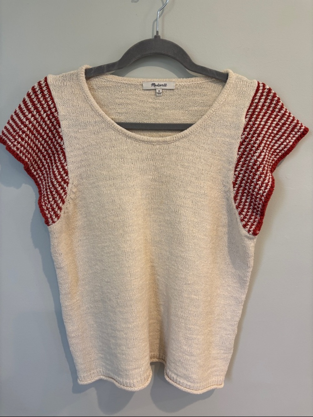Madewell Kimble Stripe-Sleeve Sweater Tee Cream Red M